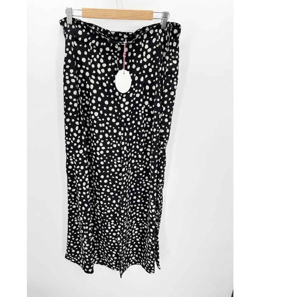 Umgee Black Cream Polka Dot High waisted Pants Size L Wide Leg NWT Teacher